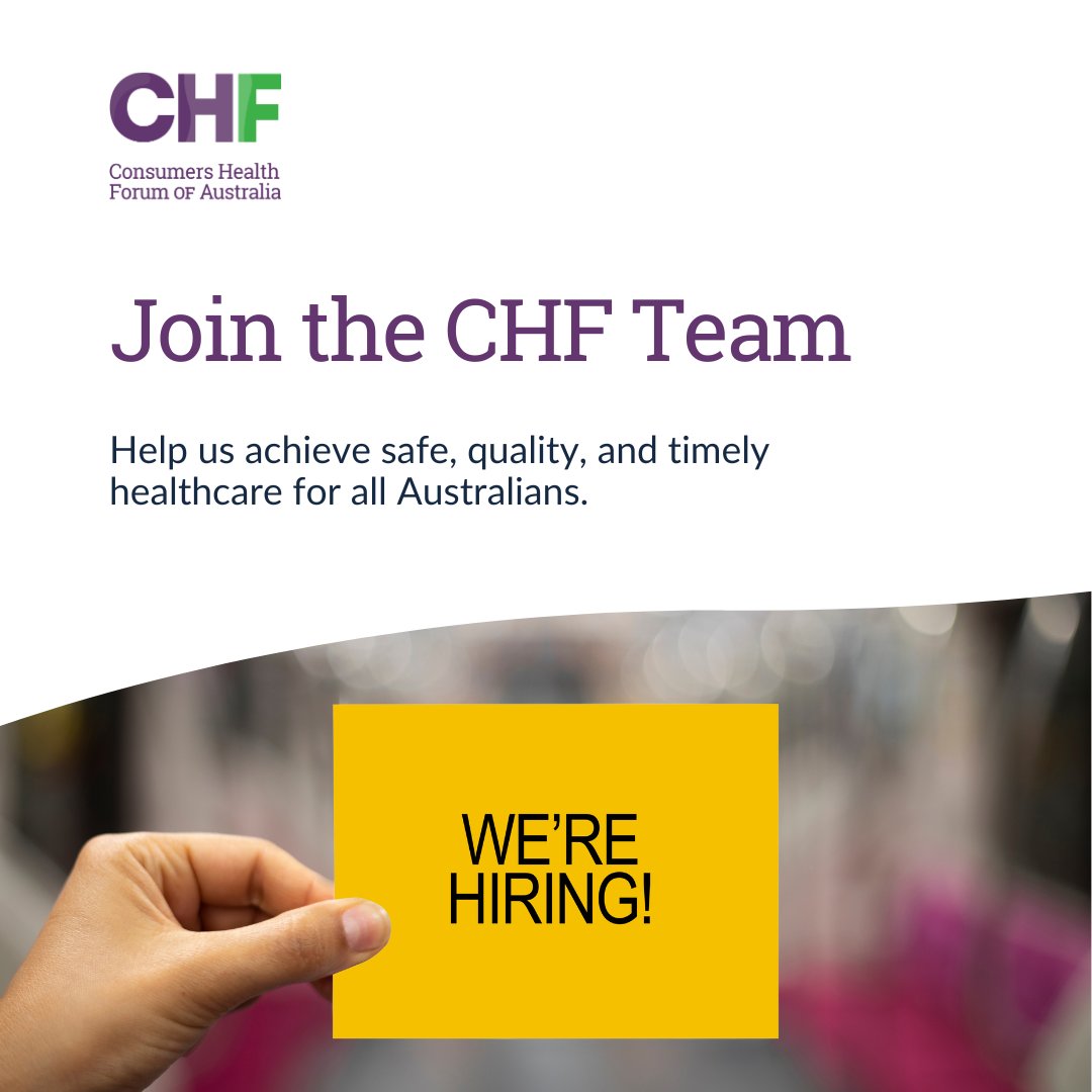 CHF is recruiting for various role across the organisation. For more information and to find position descriptions visit our Careers webpage to apply. 

Applications close on Friday 23 May 2025. chf.org.au/about-us/caree…