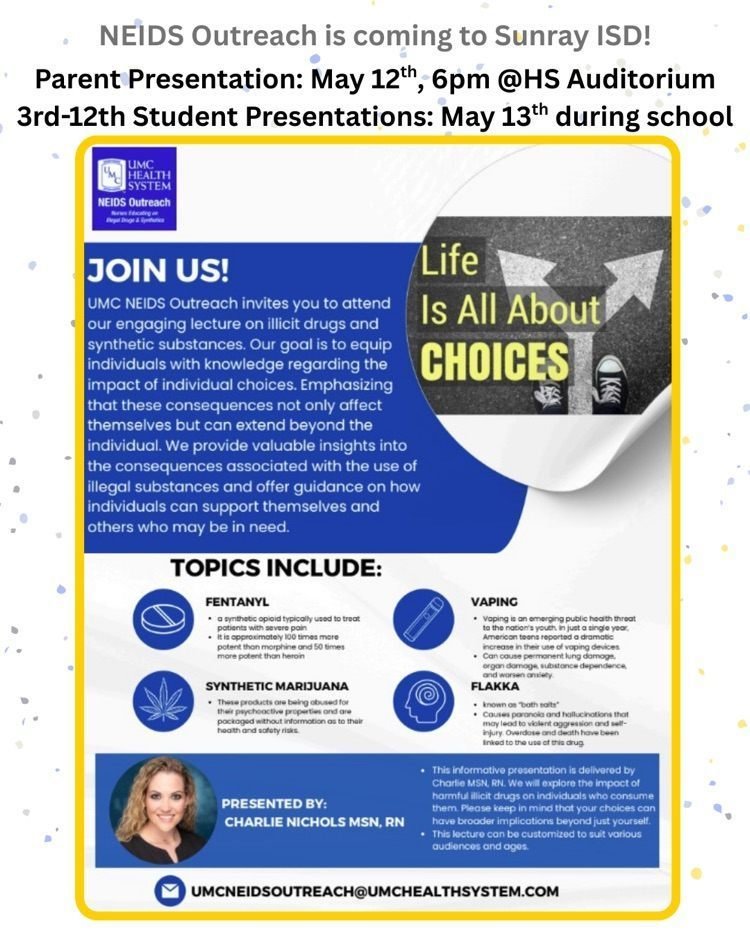 Remember our community NEIDS  Outreach Program tonight at 6:00 PM in the HS Auditorium. We look forward to seeing everyone there!