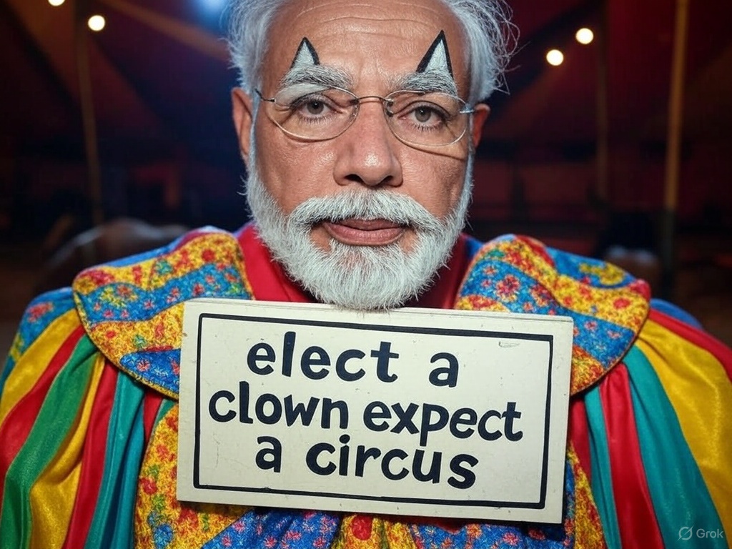 Jabberwocky4U's tweet image. Elect a clown, expect a circus #phalgamterrorattack  #ceasefire #NarendraModi #Trump
