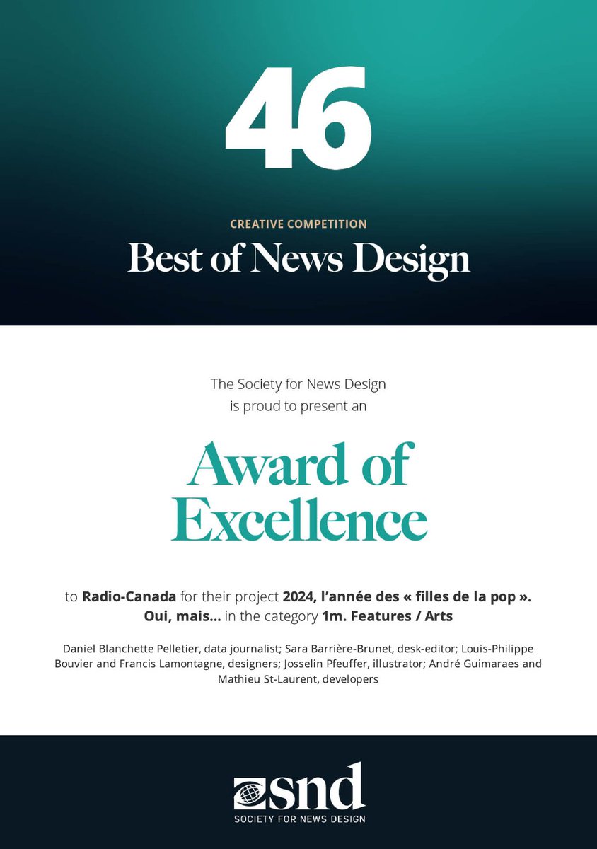 « 2024, l’année des "filles de la pop". Oui, mais… »

🏆 Mentions d'excellence de la Society for News Design (SND)

ici.radio-canada.ca/info/2024/bill…