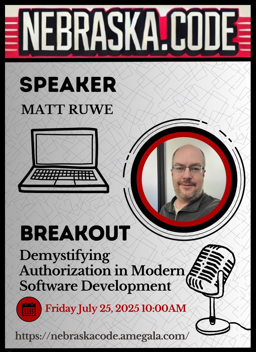 Amegala (@amegala) on Twitter photo Matt Ruwe is 'Demystifying Authorization in Modern Software Development' July 25th at Nebraska.Code().
nebraskacode.amegala.com
<a href="/kiewit/">Kiewit</a> <a href="/luminarium/">Kiewit Luminarium</a> #SoftwareDevelopment #RBAC #ABAC #ReBAC #Azure <a href="/iowajs/">Iowa JavaScript</a> <a href="/mudomahane/">M.U.D. Omaha</a> <a href="/NextStepio/">NextStep.io</a> <a href="/iowawebdevs/">Iowa Webdev</a> <a href="/jmstechsys/">JMS Tech Systems</a> #Nebraska <a href="/lionsdenmobile/">Lions Den Mobile</a> Matt Ruwe is 'Demystifying Authorization in Modern Software Development' July 25th at Nebraska.Code().
nebraskacode.amegala.com
<a href="/kiewit/">Kiewit</a> <a href="/luminarium/">Kiewit Luminarium</a> #SoftwareDevelopment #RBAC #ABAC #ReBAC #Azure <a href="/iowajs/">Iowa JavaScript</a> <a href="/mudomahane/">M.U.D. Omaha</a> <a href="/NextStepio/">NextStep.io</a> <a href="/iowawebdevs/">Iowa Webdev</a> <a href="/jmstechsys/">JMS Tech Systems</a> #Nebraska <a href="/lionsdenmobile/">Lions Den Mobile</a>