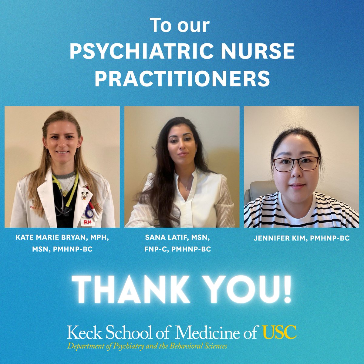 USC Psychiatry (@uscpsychiatry) on Twitter photo This #NationalNursesWeek, we would like to extend our heartfelt appreciation to our department's three psychiatric nurse practitioners. Thank you for all that you do!
#uscpsychiatry <a href="/KeckMedicineUSC/">Keck Medicine of USC</a> <a href="/KECKSchool_USC/">Keck School of Medicine of USC</a> #Nurse #nursepractitioner #psychiatry This #NationalNursesWeek, we would like to extend our heartfelt appreciation to our department's three psychiatric nurse practitioners. Thank you for all that you do!
#uscpsychiatry <a href="/KeckMedicineUSC/">Keck Medicine of USC</a> <a href="/KECKSchool_USC/">Keck School of Medicine of USC</a> #Nurse #nursepractitioner #psychiatry