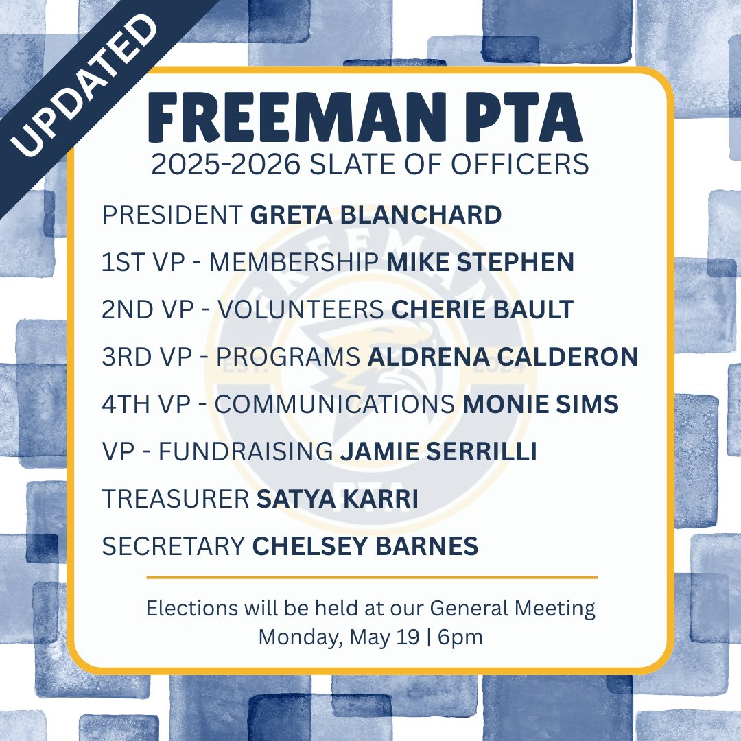 We hope to see you on May 19th for our General PTA Meeting.