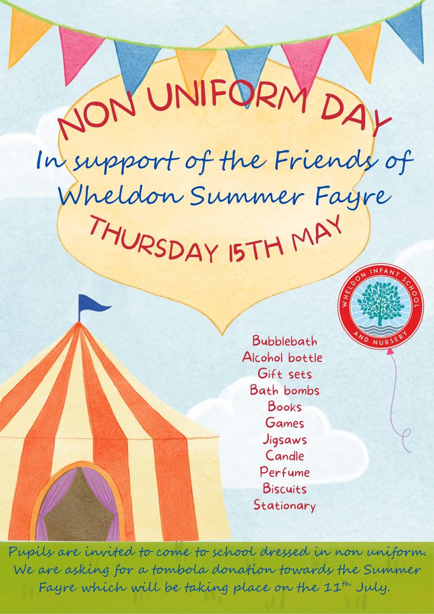 Children are invited to come to school in non-uniform on Thursday 15th May with a tombola donation for the Summer Fayre.