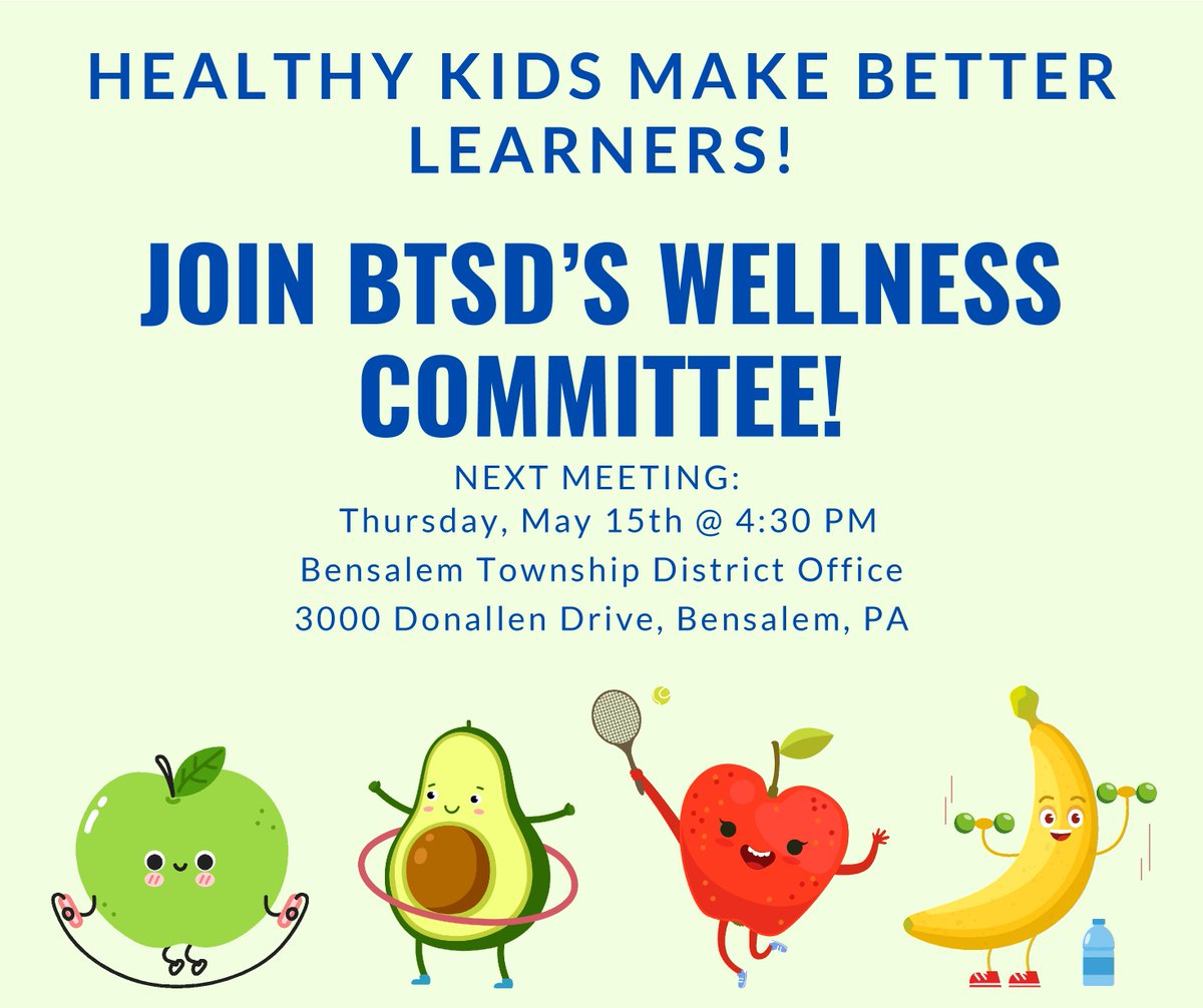 Our next Wellness Committee Meeting will take place at the Dorothy D. Call Administrative Center, 3000 Donallen Drive on Thursday, May 15 at 4:30 PM. Please join us!