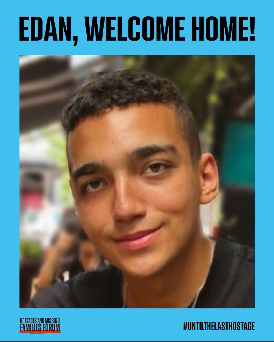 JudiskaUngdom's tweet image. Välkommen hem Edan Alexander, som idag släpptes från Hamas fångenskap efter 584 dagar! Vi ber för att resterande 58 gisslan ska släppas, för att humanitärt bistånd ska nå civila i Gaza snarast och ett slut på kriget. #BringThemHomeNow
