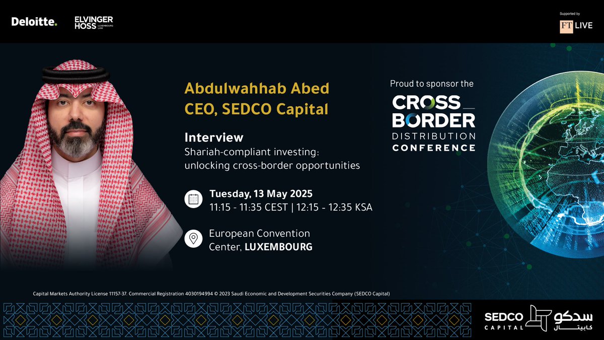 #SEDCOCapital CEO Abdulwahhab Abed will join a keynote interview during #CrossBorder2025, highlighting how #SaudiVision2030 is reshaping the investment ecosystem, driving diversification, and unlocking new opportunities across key sectors.

Tune in to gain valuable insights!