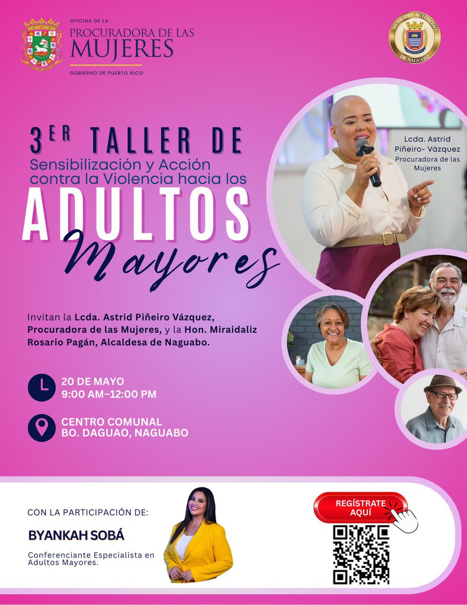 Notiséis WIPR (@notiseiswipr) on Twitter photo Procuradora de las Mujeres invita al tercer Taller de Sensibilización y Acción contra la Violencia en Adultos Mayores
La procuradora de las Mujeres (<a href="/OPMpr/">Oficina de la Procuradora de las Mujeres</a>) , Lcda. Astrid Piñeiro Vázquez, anunció que el martes, 20 de mayo de 2025, de 9:00 a.m. a 12:00 p.m., en el Centro Comunal Procuradora de las Mujeres invita al tercer Taller de Sensibilización y Acción contra la Violencia en Adultos Mayores
La procuradora de las Mujeres (<a href="/OPMpr/">Oficina de la Procuradora de las Mujeres</a>) , Lcda. Astrid Piñeiro Vázquez, anunció que el martes, 20 de mayo de 2025, de 9:00 a.m. a 12:00 p.m., en el Centro Comunal