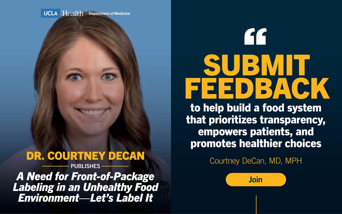 Department of Medicine at UCLA Health (@dom_ucla) on Twitter photo Diets high in salt, sugar, and saturated fat are driving chronic diseases like hypertension and diabetes. Dr. Courtney DeCan <a href="/courtney_decan/">Courtney DeCan, MD, MPH</a> urges the U.S. to adopt clear front-of-package food labels — a proven tool to empower consumers and improve health: bit.ly/43pcIzc Diets high in salt, sugar, and saturated fat are driving chronic diseases like hypertension and diabetes. Dr. Courtney DeCan <a href="/courtney_decan/">Courtney DeCan, MD, MPH</a> urges the U.S. to adopt clear front-of-package food labels — a proven tool to empower consumers and improve health: bit.ly/43pcIzc