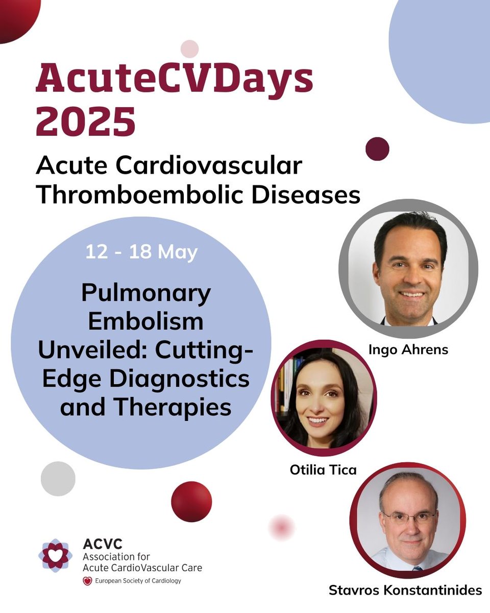 ACVCPresident (@acvcpresident) on Twitter photo #AcuteCVDays Week 3 started today - focus this week is pulmonary embolism
Don't miss the free resources and discussion escardio.org/Sub-specialty-…
<a href="/escardio/">European Society of Cardiology</a> <a href="/OtiliaTica1/">Otilia Tica</a> <a href="/CVandenbriele/">Christophe Vandenbriele</a> #AcuteCVDays Week 3 started today - focus this week is pulmonary embolism
Don't miss the free resources and discussion escardio.org/Sub-specialty-…
<a href="/escardio/">European Society of Cardiology</a> <a href="/OtiliaTica1/">Otilia Tica</a> <a href="/CVandenbriele/">Christophe Vandenbriele</a>