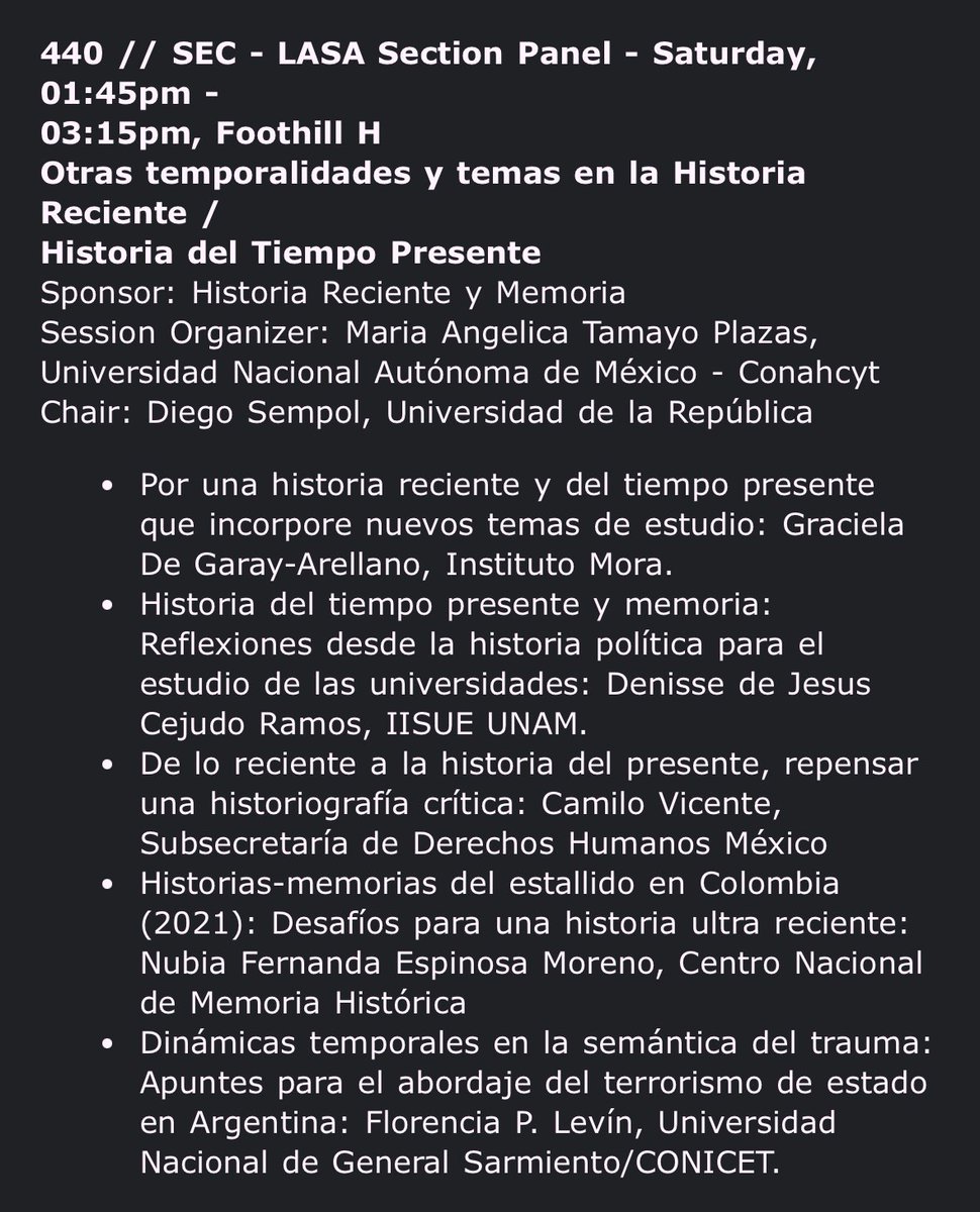 LASAHISTORIA's tweet image. 🚨 
Se acerca la fecha del Congreso de @LASACONGRESS 2025 en San Francisco (híbrido), y queremos compartir las actividades de la Sección Historia Reciente y Memoria. 

El programa completo ya está disponible 👉 lasaweb.org/en/lasa2025/fi…