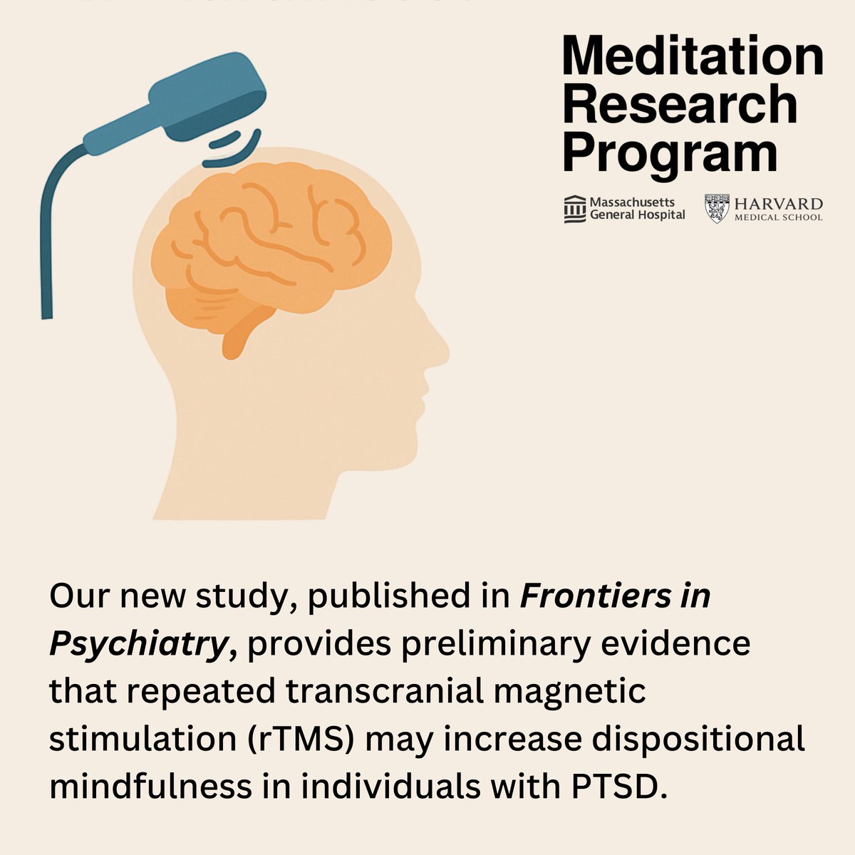 MatthewSacchet's tweet image. Does brain stimulation increase levels of mindfulness in PTSD?
Our new study, published in Frontiers in Psychiatry, offers preliminary evidence that repeated transcranial magnetic stimulation (rTMS) can enhance dispositional (trait) mindfulness in individuals with post-traumatic…