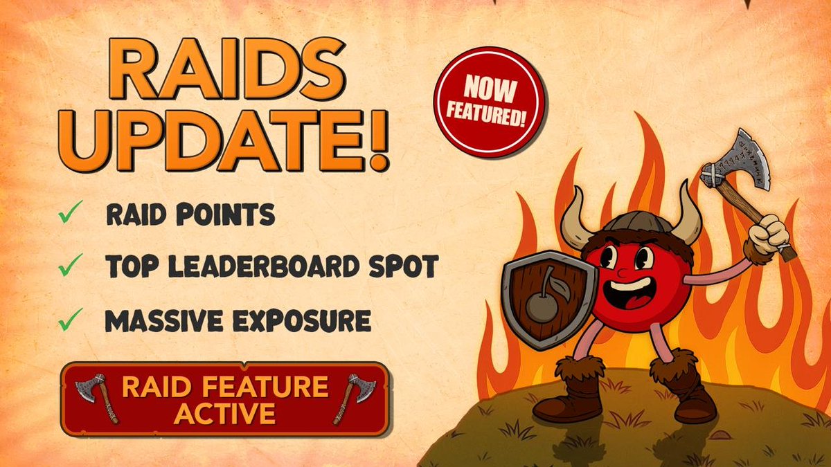 cherrytgbot's tweet image. 📷📷
New Cherry Bot Raid Update!
The top community on our Raid Leaderboard now gets even more exposure!
To qualify for full Raid Feature benefits, a project must:
1. Earn at least 2,000 raid points
2. Hold and maintain the #1 spot on the leaderboard
📷📷
Qualified?…