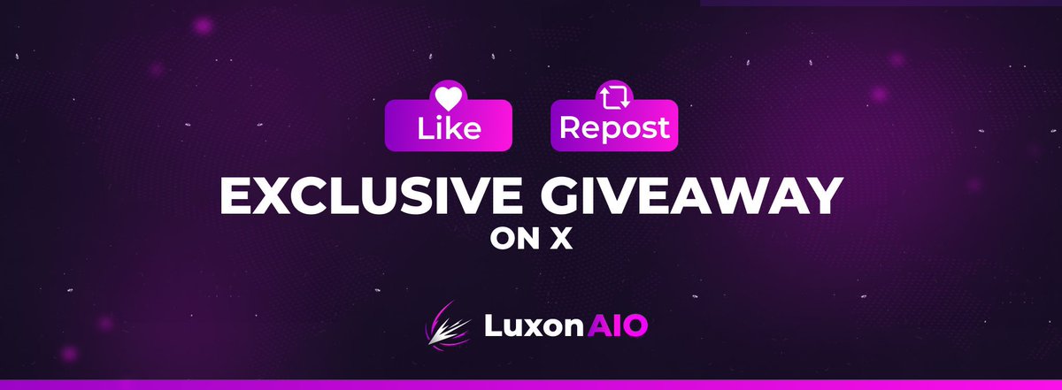 ✨LuxonAIO Giveaway ✨

Need a strong automation for upcoming releases? We got you covered!

🎁 1x Free LuxonAIO Weekly

To participate:
💜 Like
♻️ Repost
🫂 Follow us

Winner will be drawn in 48h! 🍀