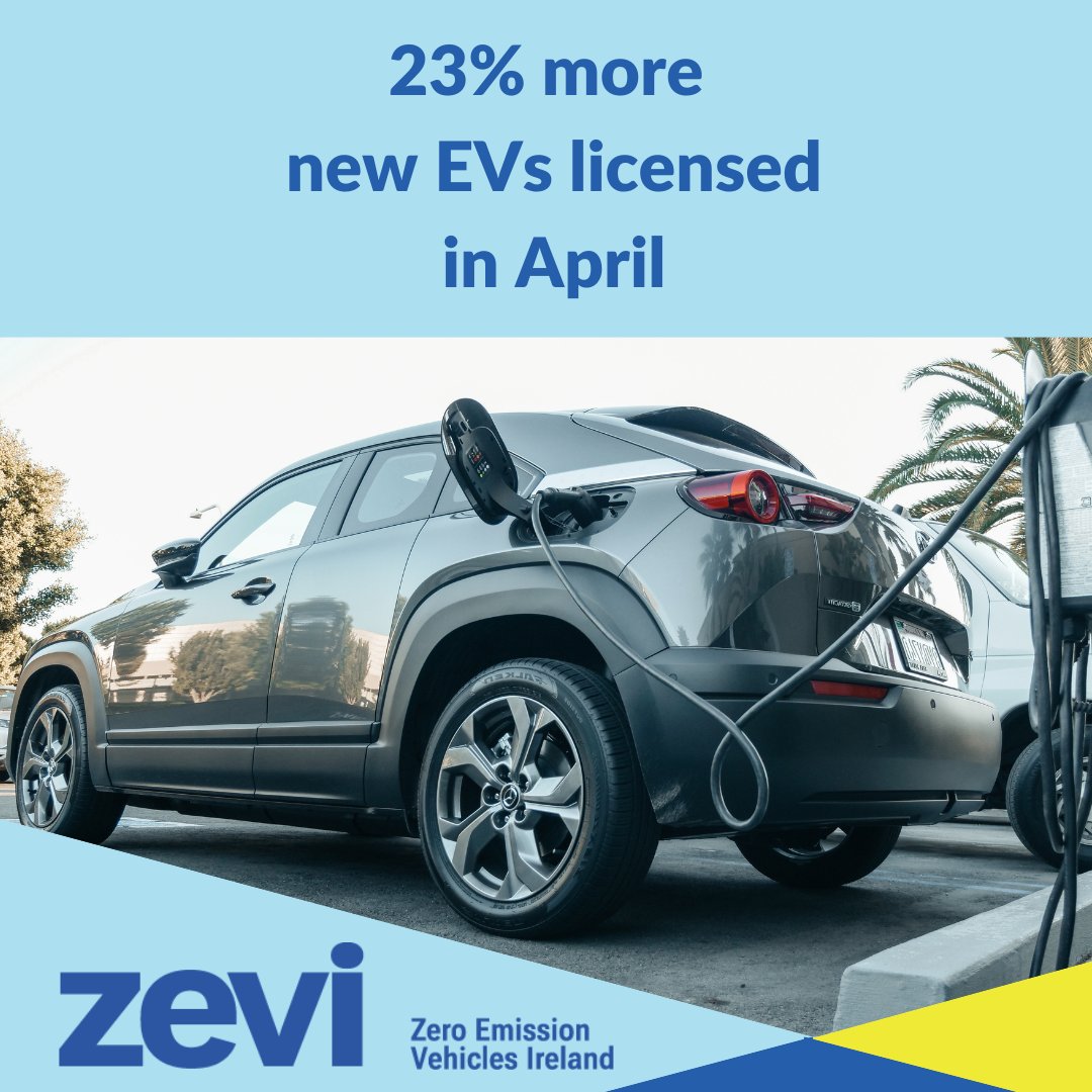Zero Emission Vehicles Ireland (@zevireland) on Twitter photo According to the latest <a href="/CSOIreland/">Central Statistics Office Ireland</a> data published today the number of new #EVs licensed in April grew 23% compared to last year.
๐EVs represented 16% of new private cars registered from Jan to April 2025, up from 13%.
๐ See the data here: bit.ly/3Sv4z63 According to the latest <a href="/CSOIreland/">Central Statistics Office Ireland</a> data published today the number of new #EVs licensed in April grew 23% compared to last year.
๐EVs represented 16% of new private cars registered from Jan to April 2025, up from 13%.
๐ See the data here: bit.ly/3Sv4z63