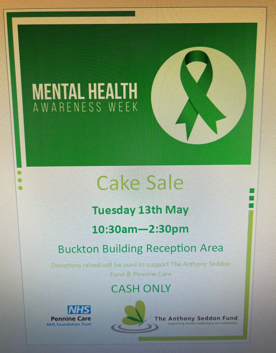 Janet Melia (@janetmelianhs) on Twitter photo Cake sale tomorrow! Come along and treat yourself ๐ง Also as an extra special treat we will have 20 bags for sale made by our ladies on Taylor!๐
<a href="/PennineCareNHS/">Pennine Care NHS FT</a> <a href="/sodelafo/">David Milligan-Croft</a>
<a href="/KateMeskell/">Kate Meskell</a> <a href="/longtallbrett/">Brett</a>
<a href="/sophiecoxonx/">Sophie Coxon</a> <a href="/annHallamNhs/">Ann ๐</a>
<a href="/mattwalshNDQ/">Matthew Walsh</a> <a href="/AntHassallNHS/">Anthonyhassallnhs</a> <a href="/MindBodySoleUK/">Mind, Body & Sole</a> Cake sale tomorrow! Come along and treat yourself ๐ง Also as an extra special treat we will have 20 bags for sale made by our ladies on Taylor!๐
<a href="/PennineCareNHS/">Pennine Care NHS FT</a> <a href="/sodelafo/">David Milligan-Croft</a>
<a href="/KateMeskell/">Kate Meskell</a> <a href="/longtallbrett/">Brett</a>
<a href="/sophiecoxonx/">Sophie Coxon</a> <a href="/annHallamNhs/">Ann ๐</a>
<a href="/mattwalshNDQ/">Matthew Walsh</a> <a href="/AntHassallNHS/">Anthonyhassallnhs</a> <a href="/MindBodySoleUK/">Mind, Body & Sole</a>