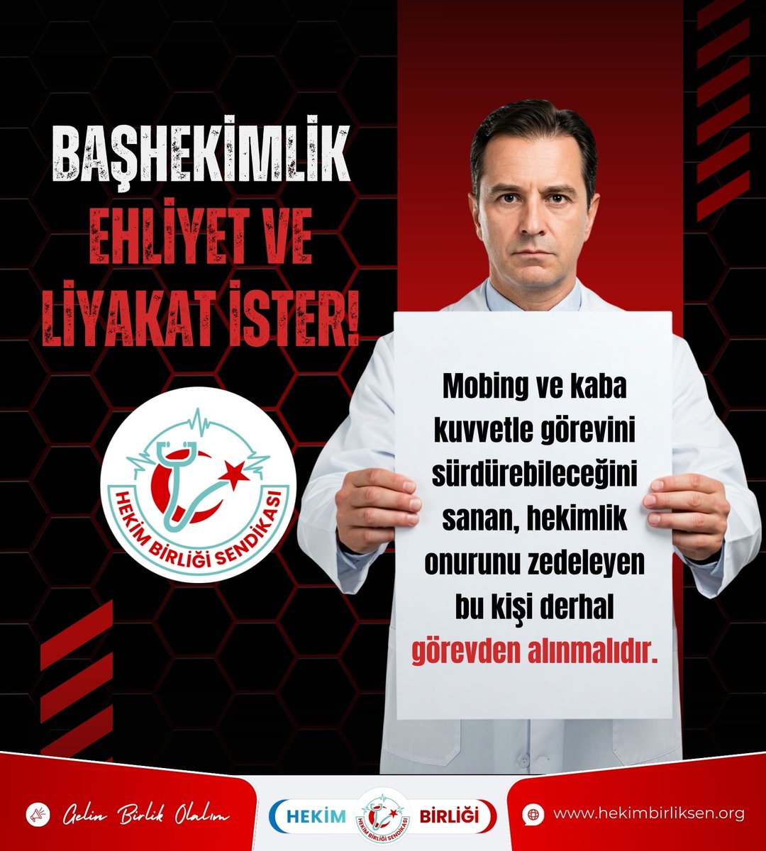 BAŞHEKİMLİK EHLİYET VE LİYAKAT İSTER!
Mobing ve kaba kuvetle görevini sürdürebileceğini sanan, bu kişi derhal görevden alınmalıdır.
<a href="/drmemisoglu/">Prof. Dr. Kemal Memişoğlu</a>
<a href="/saglikbakanligi/">T.C. Sağlık Bakanlığı</a>
<a href="/tekirdaggovtr/">TC Tekirdağ Valiliği</a>
@tekirdagADSH

#AtanmışYöneticiŞiddeti