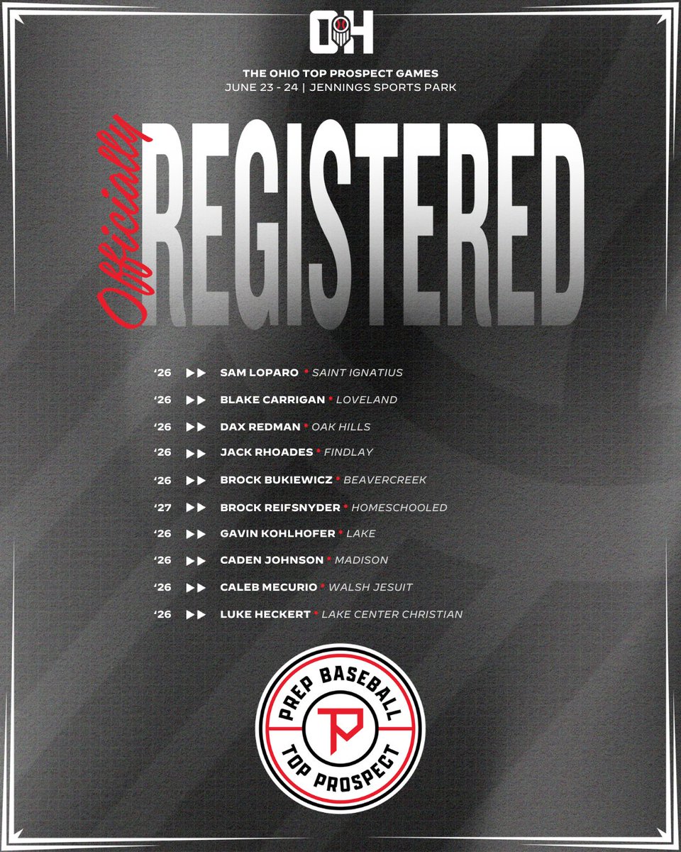 Prep Baseball Ohio (@prepbaseballoh) on Twitter photo ππ‘π’π¨ ππ¨π© ππ«π¨π¬π©πππ πππ¦ππ¬
ποΈ June 23-24
ποΈ Jennings Sports Park
π€ Class Of 2026-2027 Grads
ππ¦π²πΆπ¦π΄π΅ ππ―π·πͺπ΅π¦ ‡οΈ
π loom.ly/XGxI0FQ
Welcome to the following players π
<a href="/sam_lo10/">Samloparo5</a> <a href="/BlakeCarrigan_2/">Blake Carrigan</a> <a href="/DaxRedman_2/">Dax Redman</a> <a href="/JackRhoades_2/">Jack Rhoades</a> <a href="/BrockBukiewicz/">Brock Bukiewicz</a> ππ‘π’π¨ ππ¨π© ππ«π¨π¬π©πππ πππ¦ππ¬
ποΈ June 23-24
ποΈ Jennings Sports Park
π€ Class Of 2026-2027 Grads
ππ¦π²πΆπ¦π΄π΅ ππ―π·πͺπ΅π¦ ‡οΈ
π loom.ly/XGxI0FQ
Welcome to the following players π
<a href="/sam_lo10/">Samloparo5</a> <a href="/BlakeCarrigan_2/">Blake Carrigan</a> <a href="/DaxRedman_2/">Dax Redman</a> <a href="/JackRhoades_2/">Jack Rhoades</a> <a href="/BrockBukiewicz/">Brock Bukiewicz</a>