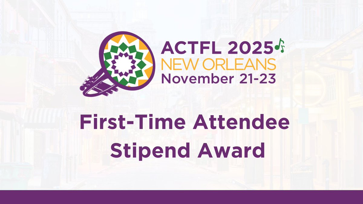 ACTFL offers a $753 stipend ($500 + $253 travel allowance) to first-time attendees of the 2025 ACTFL Annual Convention &amp; World Languages Expo. Eligible language educators who register for the full event are encouraged to apply at: actfl.org/attend/stipend… #ACTFL25