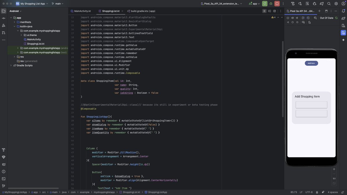 Just started building my 2nd Android app using <a href="/kotlin/">Kotlin by JetBrains</a>  &amp; <a href="/AndroidStudio/">Android Studio</a> It's a shopping list app. 
Take a sneak peek, and it'll be ready in a few days! 
Check it out here -&gt; github.com/iprajwallkurs/…

#AndroidDev #JetpackCompose #AndroidStudio