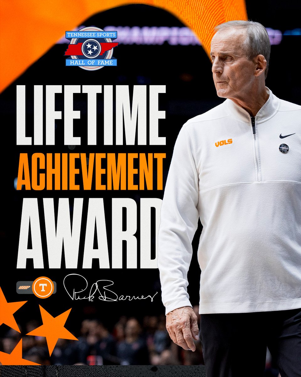 Coach Barnes has been recognized by <a href="/theTSHF/">Tennessee Sports Hall of Fame</a> as the winner of the prestigious Pat Summitt Lifetime Achievement Award

the award is presented in response to his remarkable impact on UT's culture, character and development

read more → 1tn.co/3YFDNf0