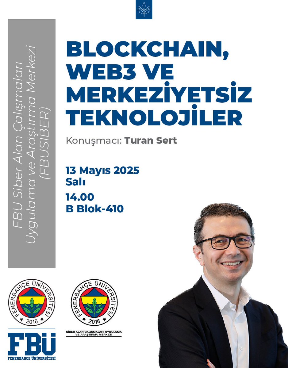 Tuba Eldem (@drtubaeldem) on Twitter photo Yarın 14.00’de Sn. <a href="/turansert/">Turan Sert</a> Fenerbahçe Üniversitesi’nde (<a href="/fbuniversitesi/">Fenerbahçe Üniversitesi</a>) Blockchain, Web3 ve Merkeziyetsiz Teknolojiler hakkında konusacak. İlgilenen herkesi bekleriz. Yarın 14.00’de Sn. <a href="/turansert/">Turan Sert</a> Fenerbahçe Üniversitesi’nde (<a href="/fbuniversitesi/">Fenerbahçe Üniversitesi</a>) Blockchain, Web3 ve Merkeziyetsiz Teknolojiler hakkında konusacak. İlgilenen herkesi bekleriz.