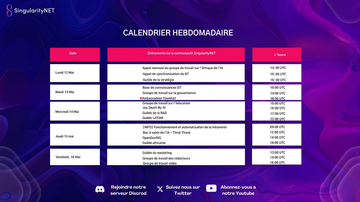 LeSNETFR's tweet image. Bonjour les singularitaires!

Nouvelle semaine, nouveaux mouvements.
Le calendrier hebdomadaire est en direct, marquez vos calendriers et rejoignez nos réunions.

Afficher, construire vers l&apos;avant, façonner la suite.