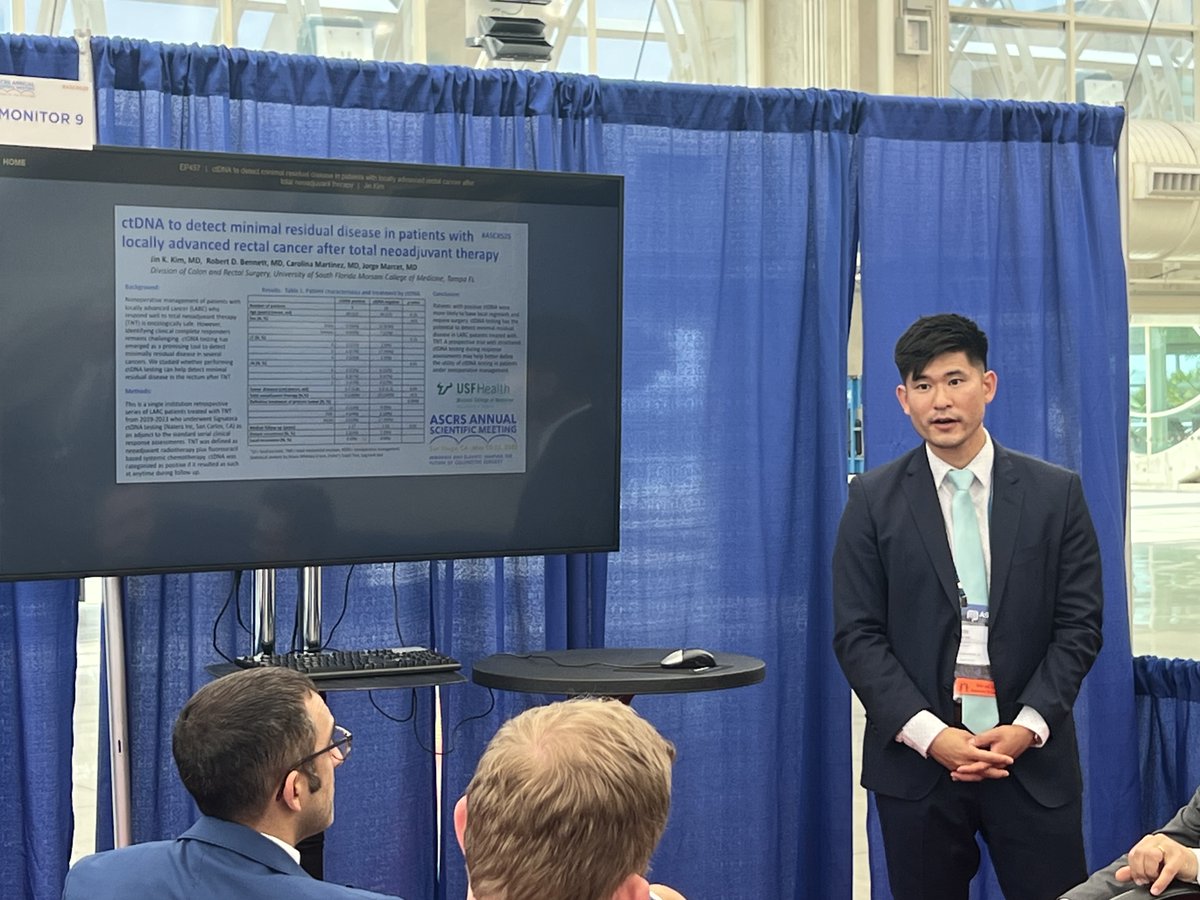 🧬Dr. Jin K. Kim (<a href="/Doc_JinKim/">Jin K Kim</a>) presented the eposter: Using ctDNA to detect minimal residual disease in locally advanced rectal cancer post-TNT to #ASCRS2025 attendees. #Natera #CRC <a href="/USFHealth/">USF Health</a> <a href="/ASCRS_1/">ASCRS_1</a>
