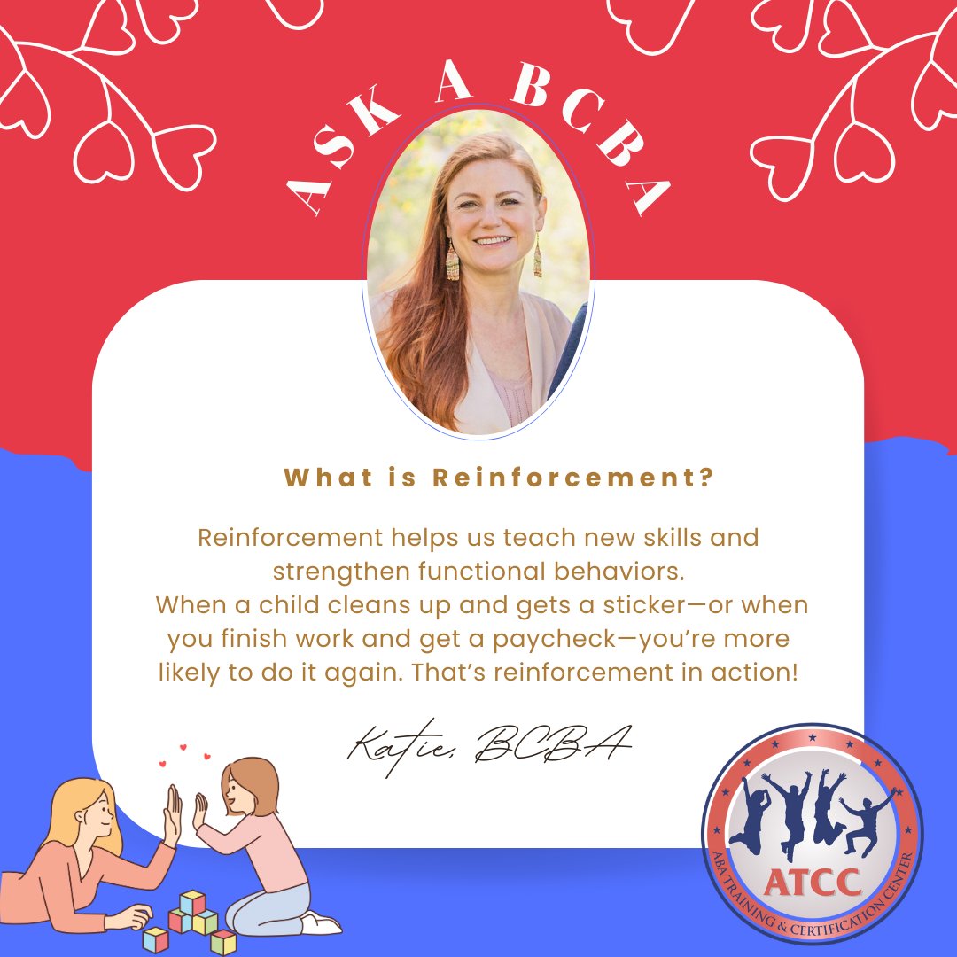 💡 What is Reinforcement?
In the world of ABA, reinforcement is a powerful tool that helps teach new skills and strengthen functional behaviors. Whether it’s earning a sticker for cleaning up or getting a paycheck for hard work—reinforcement motivates us to keep going! 🙌

Hear
