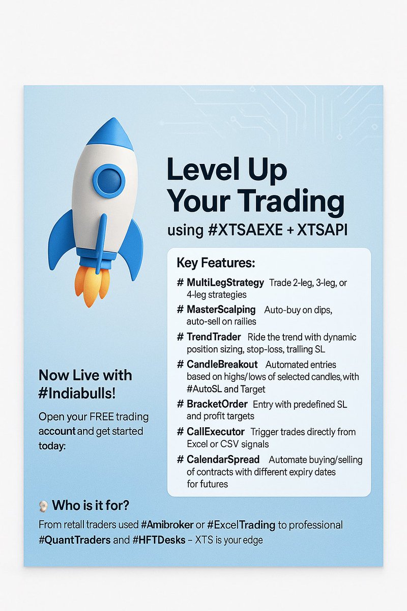 Parekhkrushang1's tweet photo. 🚀Automate trades like a pro -no code needed!
Meet #XTSA3EXE -plug &amp; play #AlgoTrading for #RetailTraders

Now live with #Indiabulls –Start FREE:
👉 https://t.co/z1U9PVMt6i

#OptionsTrading #NoCodeTrading #ExcelTrading #XTSAPI #Indiabullssecurities
@symphonyfintech
@Indiabullssec https://t.co/5ksZHTm2aK