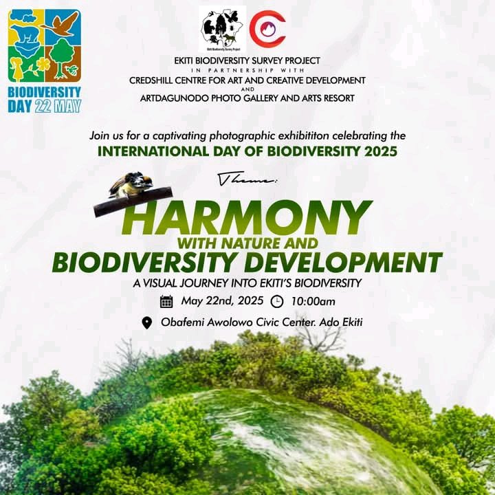 Join us for a captivating photographic exhibition celebrating the International Day for Biological Diversity 2025! The event, themed “Harmony with Nature and Sustainable Development, ”will take place on May 22, 2025, in Ado-Ekiti, as part of the Ekiti Biodiversity Survey Project.