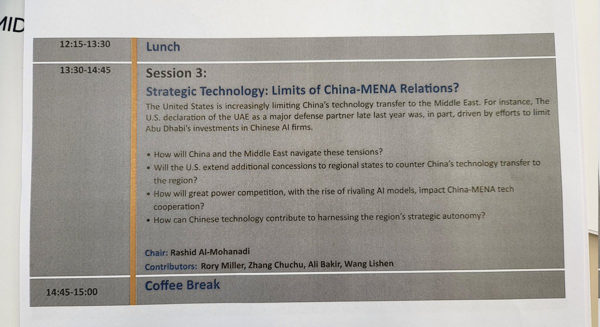 Dr. Ali BAKIR (علي باكير) (@alibakeer) on Twitter photo 🇨🇳🇨🇳 I was delighted to participate in the 4th edition of the “#China–#Middle_East Cooperation” workshop in #Doha, this week, organized by the <a href="/ME_Council/">Middle East Council on Global Affairs</a> and the #Shanghai Academy of Social Sciences (SASS).
Kudos to the organizers for assembling an exceptional lineup of 🇨🇳🇨🇳 I was delighted to participate in the 4th edition of the “#China–#Middle_East Cooperation” workshop in #Doha, this week, organized by the <a href="/ME_Council/">Middle East Council on Global Affairs</a> and the #Shanghai Academy of Social Sciences (SASS).
Kudos to the organizers for assembling an exceptional lineup of