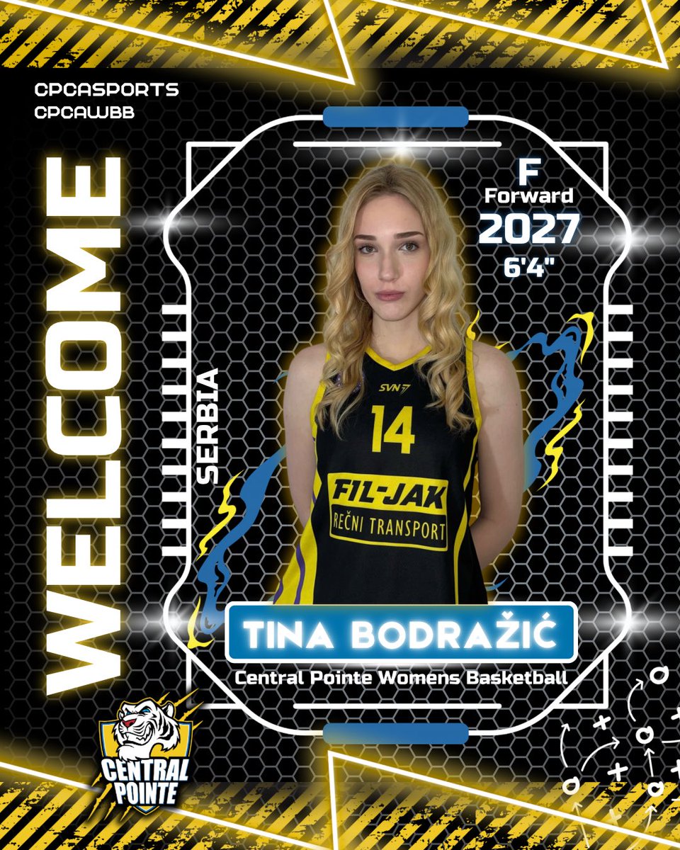 Let’s welcome Tina Bodražić to the Central Pointe Women’s Basketball Program!
A 6’4” forward from Serbia, Class of 2027 — we’re excited to have her join the White Tigers family.
Let’s keep working hard and building something special!

#WhiteTigersProud #CentralPointeFamily #CPCA