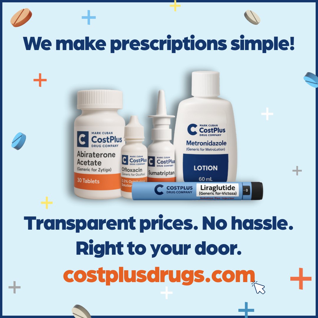 costplusdrugs's tweet image. No one's health should depend on the size of their wallet. At costplusdrugs.com, lowering prescription costs has been our mission from day one.
We’re here to make medications more accessible by cutting out the middlemen and offering fair, transparent prices to everyone!…