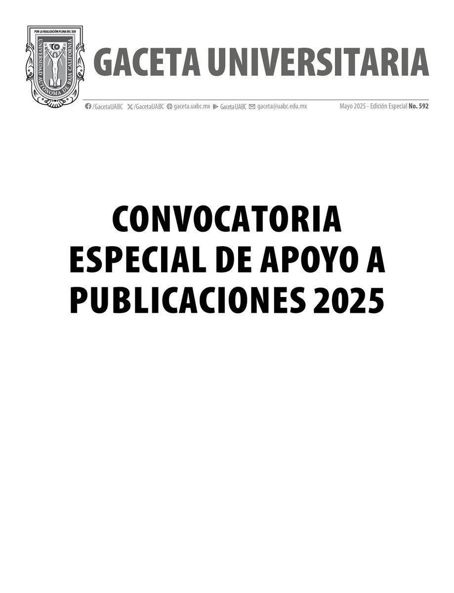 La Coordinación General de Investigación y Posgrado UABC lanza la Convocatoria Especial de Apoyo a Publicaciones 2025 destinada a impulsar la difusión del conocimiento de la comunidad académica.
gaceta.uabc.mx/edicionesanter…