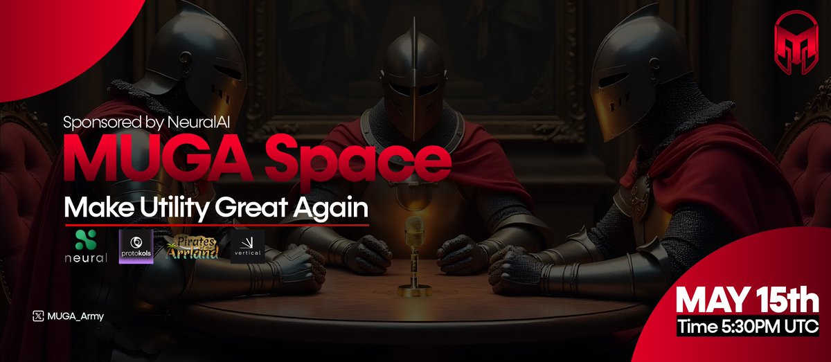 GM MUGA ARMY,

We are excited to announce our new speakers for our next spaces on May 15th at 530pm UTC.

As you know we are here to lift up real utility driven founders, projects and communities.

MUGA MUGA MUGA Oi Oi Oi