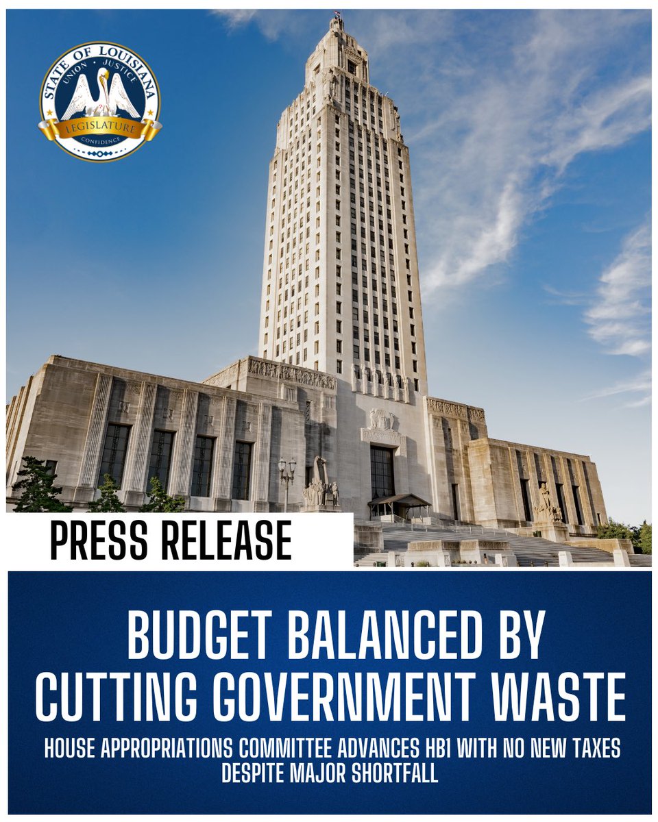 The House Appropriations Committee advanced House Bill 1, the state’s primary budget legislation, clearing the way for the full House to consider the bill later this week.

Read more here: house.louisiana.gov/H_Misc/Press_R…