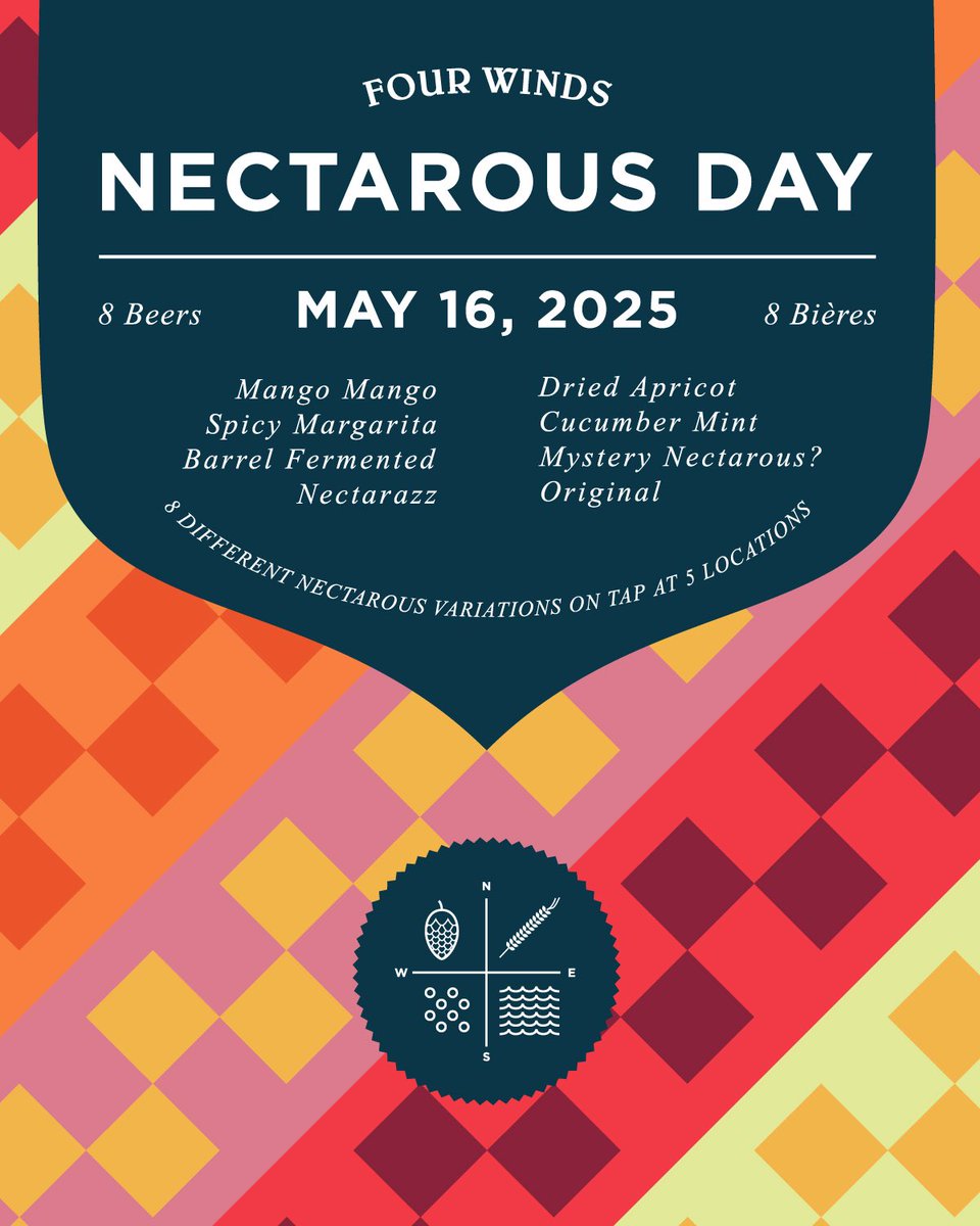 NECTAROUS DAY — May 16
We’re celebrating the beer that changed the game. 8 takes on Nectarous, on tap for one day only at:
• Four Winds (both spots)
• The Magnet
• The Drake
• The Barley Merchant
Come early, stay late, don’t miss out.
#NectarousDay #fourwindsbrewing