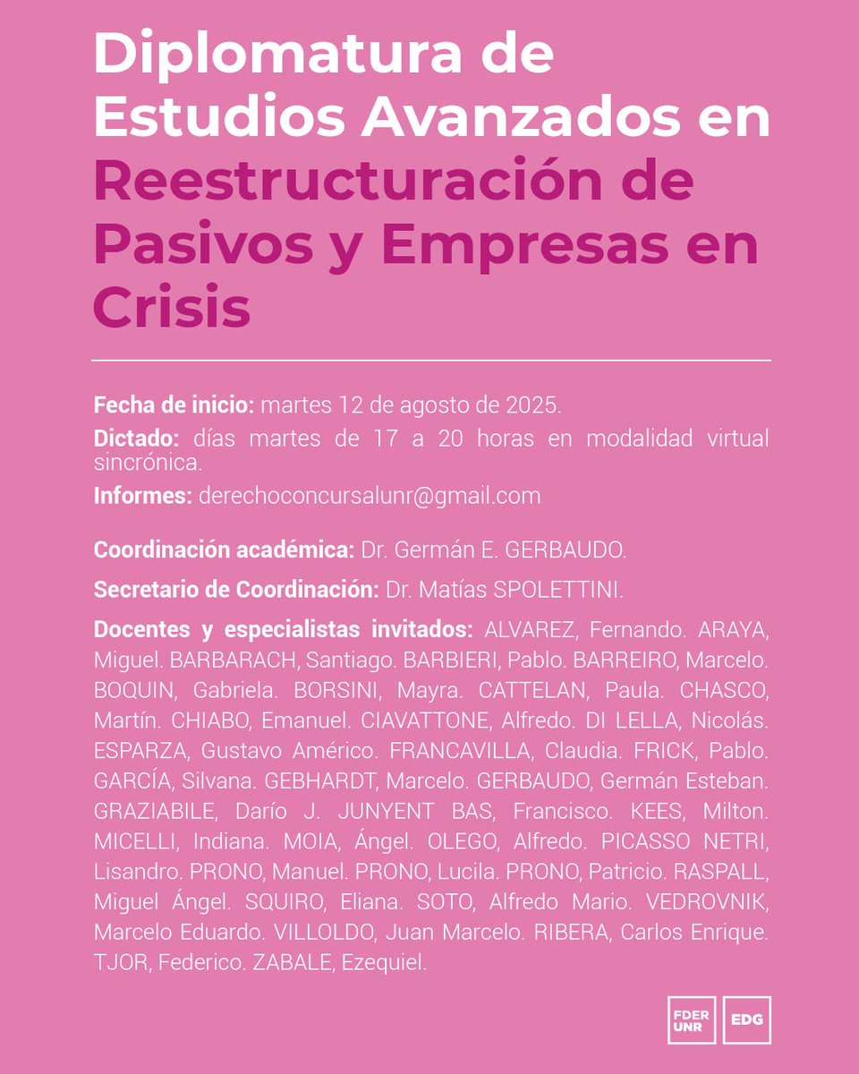➡️ El 12 de agosto dará inicio la 4ta. cohorte de la Diplomatura de Estudios Avanzados en Reestructuración de Pasivos y de Empresas en Crisis.
➡️ El posgrado ofrece una mirada práctica e integral del Derecho Concursal y de la resolución de las crisis patrimoniales.