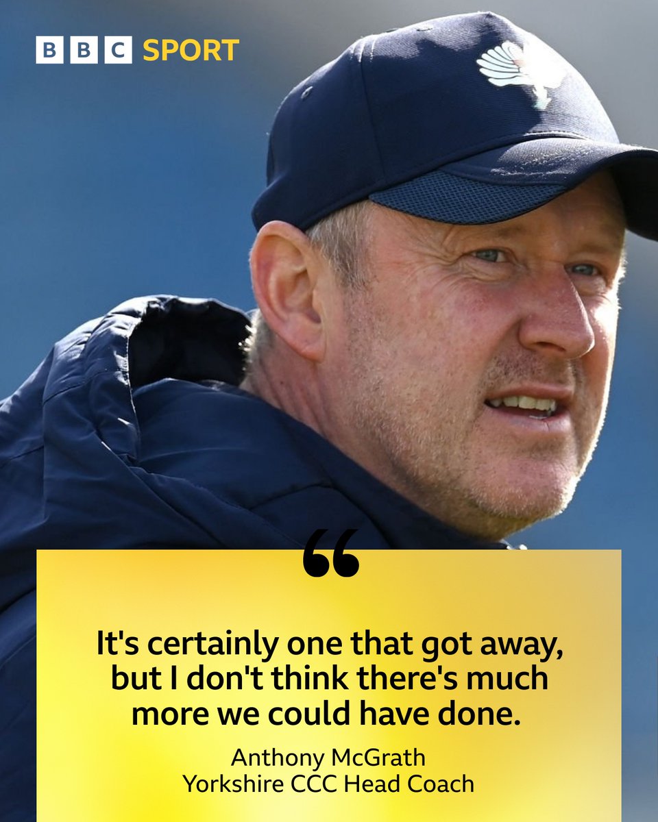 BBC Sport West Yorkshire (@bbcwys) on Twitter photo 'It feels like a bit of a loss really, the lads threw everything at them.'
<a href="/YorkshireCCC/">Yorkshire CCC</a> have to settle for a draw away at Essex, but head coach Anthony McGrath is taking the positives from a fascinating contest that went right to the wire.
Listen @bbcsounds โก๏ธ 'It feels like a bit of a loss really, the lads threw everything at them.'
<a href="/YorkshireCCC/">Yorkshire CCC</a> have to settle for a draw away at Essex, but head coach Anthony McGrath is taking the positives from a fascinating contest that went right to the wire.
Listen @bbcsounds โก๏ธ