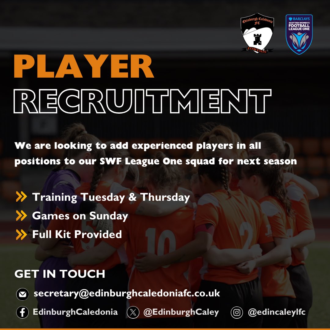 With the season coming to a close this weekend, we’re looking ahead to next year and looking to strengthen our squad. 

We are holding open trials on 22nd and 29th May at Meadowbank. 

If you’re looking for a new challenge or more game time, get in touch and come along!