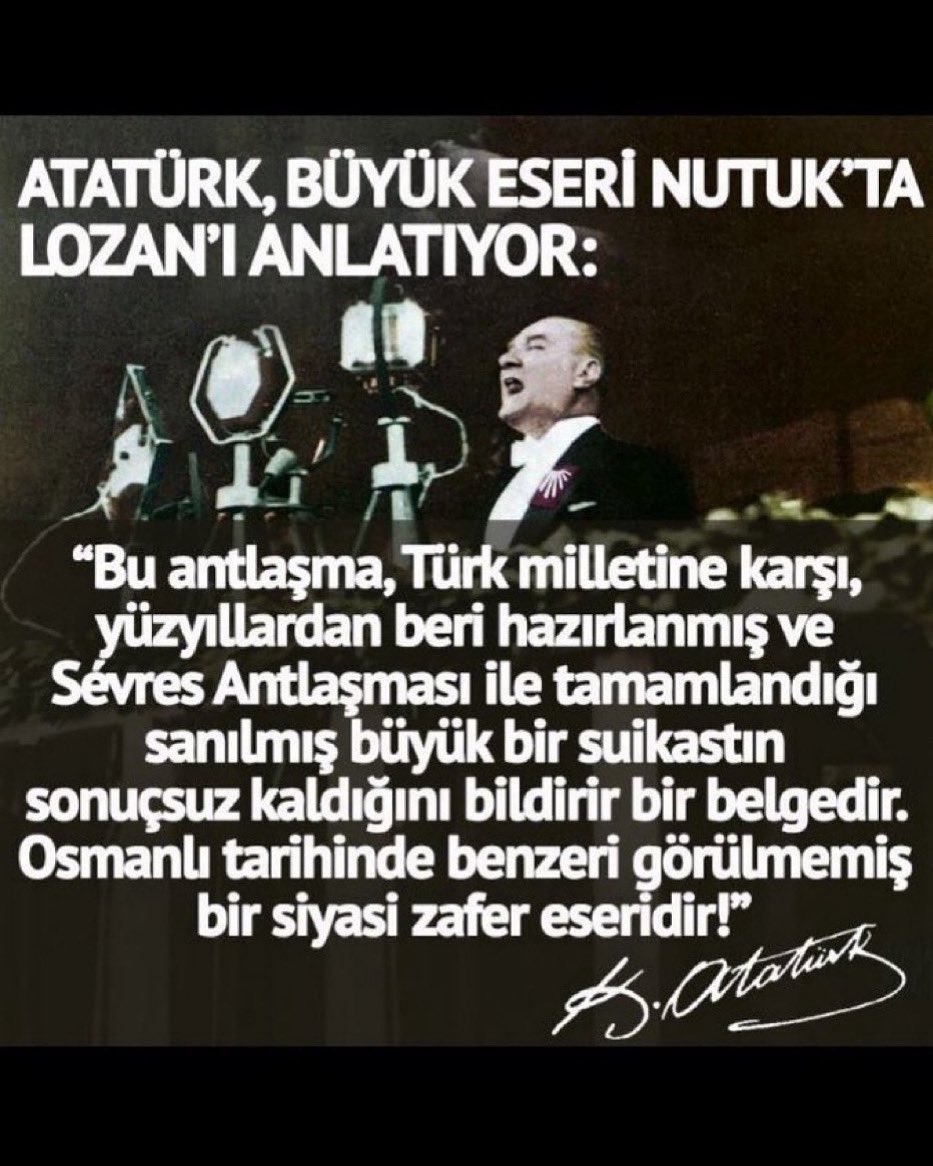 24 Temmuz 1923
Lozan Barış Andlaşması, 
Türkiye'nin doğum belgesi, kuruluş senedi ve tapusudur. Lozan olmasaydı, bu vatan olmazdı.
#LozanBarışAntlaşması