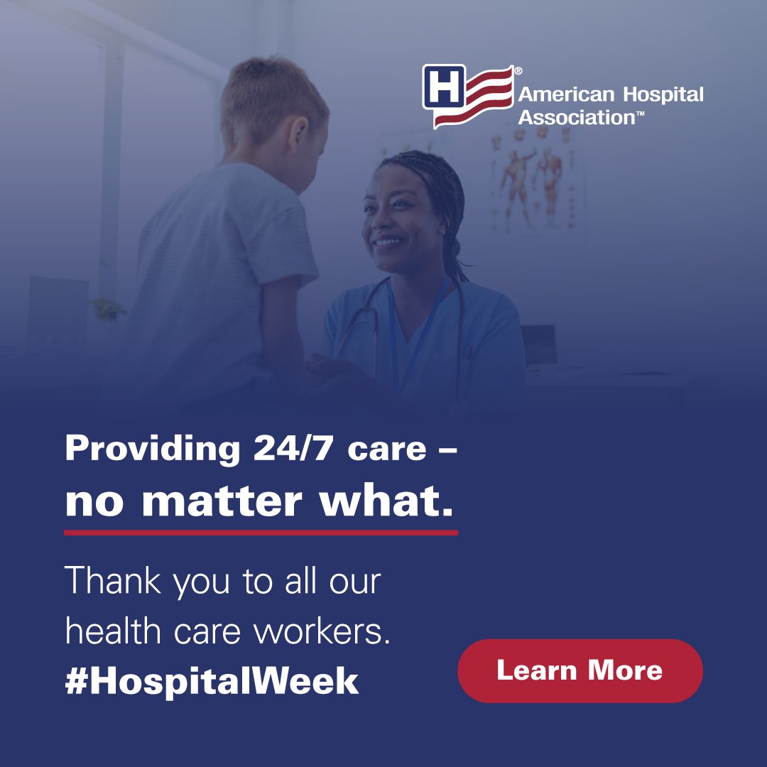 It’s National Hospital Week — a time to recognize and celebrate the hospitals, health systems, and the dedicated professionals who are there for us every day.
Thank you for all you do — this week and every week.
#WeAreHealthCare
aha.org/ahia/get-invol…