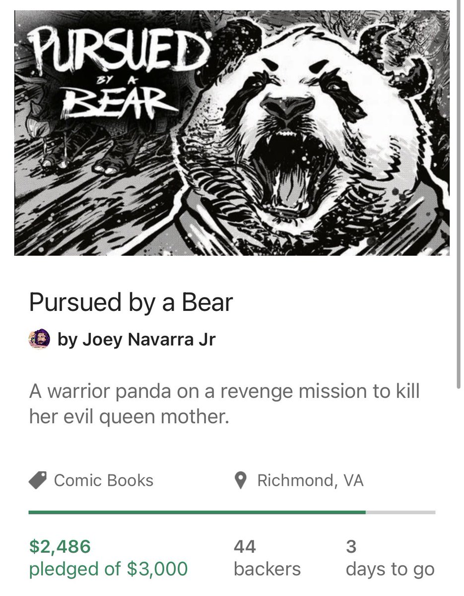 JoeyNavarraJr's tweet photo. Pursued by a Bear
3 days to go! We’re so close to the goal https://t.co/ri1vfs1ru5
