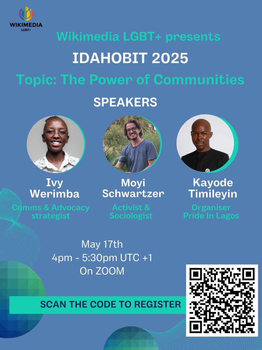 Join us this Saturday, May 17th as we mark the International Day Against, Homophobia, Biphobia and Transphobia with the theme, "The Power of Communities" hearing from three amazing community leaders. Scan the code or use this link rb.gy/je6ad9 to register.