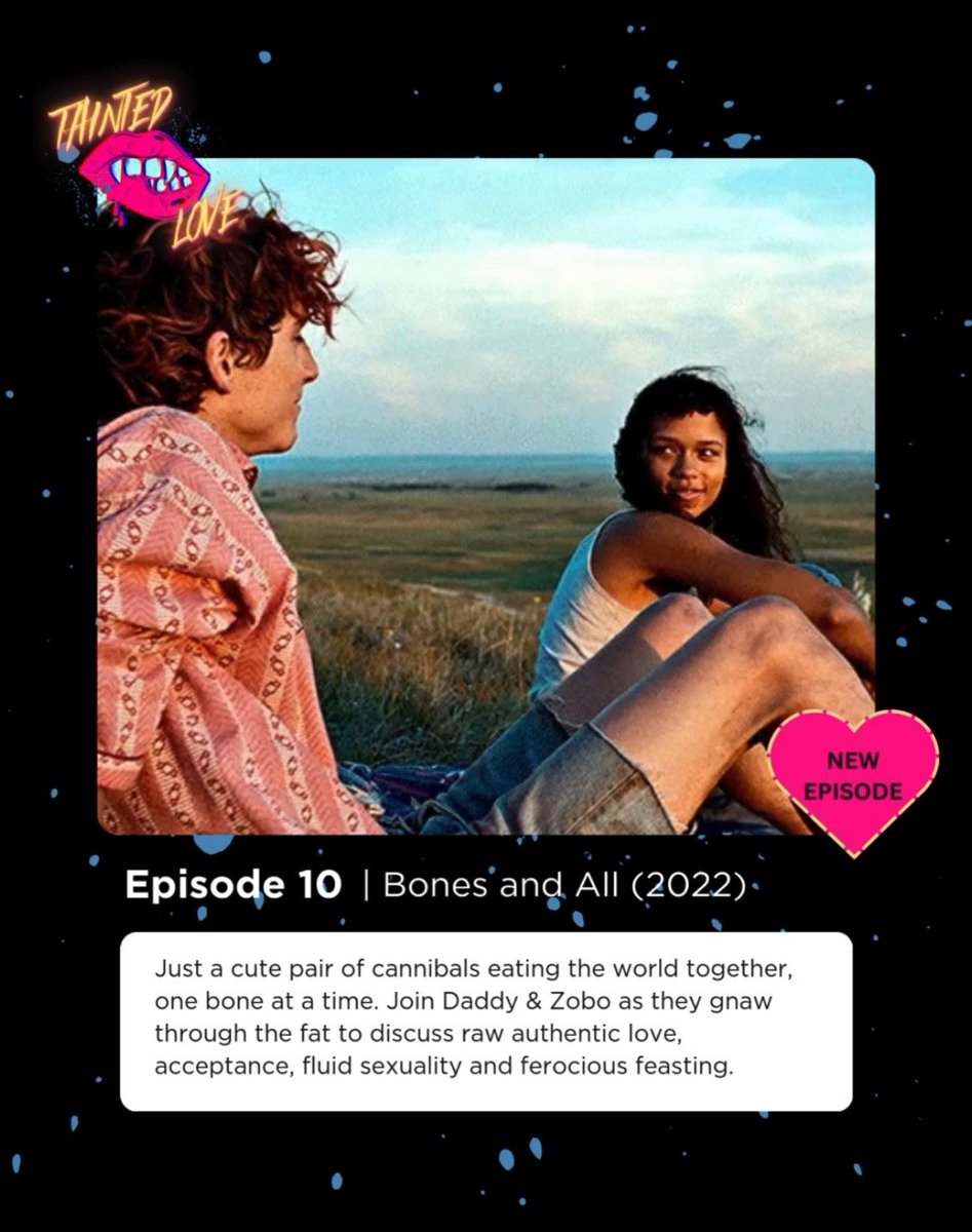 DeVaughn Taylor (@_daddydisco) on Twitter photo ICYMI: I have another podcast with <a href="/ZoboWithShotgun/">Zoë // Zobo With a Shotgun (she/her)</a> called Tainted Love! We discuss #horror films focused on sex, relationships, and romance ❤️🔥 our latest episode is on the cannibal coming-of-age film BONES AND ALL (2022)
🍎: tinyurl.com/mumray79
🟢: tinyurl.com/ycy5bep8 ICYMI: I have another podcast with <a href="/ZoboWithShotgun/">Zoë // Zobo With a Shotgun (she/her)</a> called Tainted Love! We discuss #horror films focused on sex, relationships, and romance ❤️🔥 our latest episode is on the cannibal coming-of-age film BONES AND ALL (2022)
🍎: tinyurl.com/mumray79
🟢: tinyurl.com/ycy5bep8
