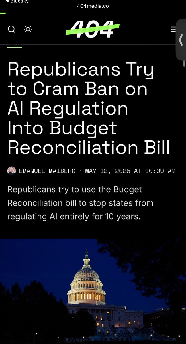 Good lord just what the hell is up today. A potential ban on any regulation for AI for the next 10 years? This includes good bills like AB 412  of legislation protecting folks from Deepfakes! Wtf?! Call your congressmen and women asap to tell them to take this down!