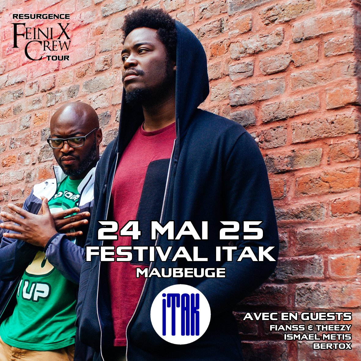 FeiniXCrew's tweet photo. La saison des festivals démarre pour Feini-X Crew à @VilleMaubeuge le 24 mai avec le Festival ITAK du @lemanegemaubeuge ! L'occasion de faire ça en famille avec : @fianssvds &amp; @theezy_ouzou / @ismaelmetis / @bertoxenbrr 

19h30 / Place des Nations 

#FestivalITAK #FeiniXCrew https://t.co/aFpZBueneP