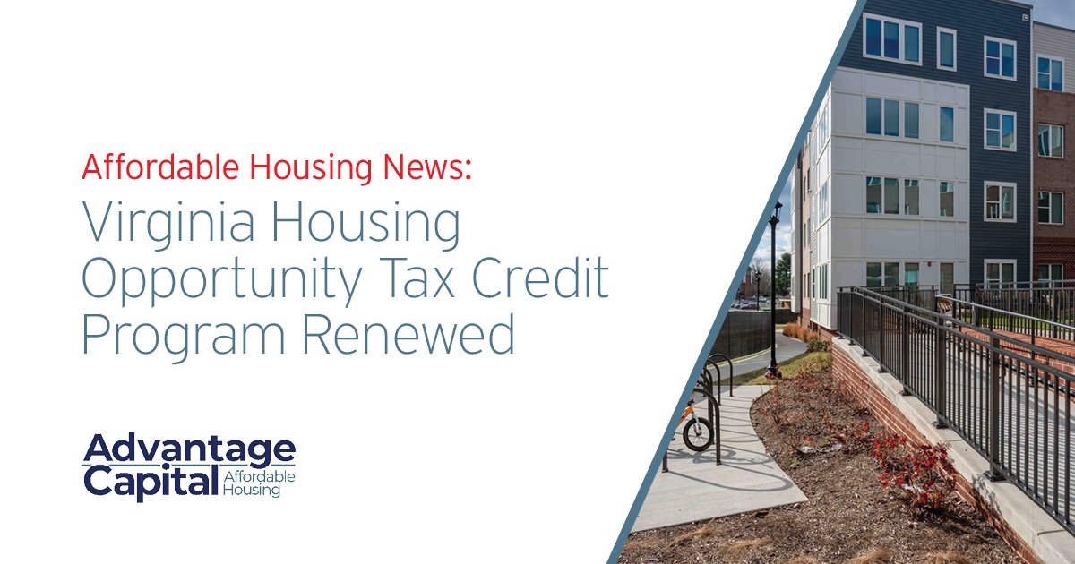 We’re please to see the renewal of Virginia’s Housing Opportunity Tax Credit (HOTC). Advantage Capital has financed seven affordable housing developments under HOTC, and we are excited to continue partnering with developers statewide. #AffordableHousing #HOTC #Virginia