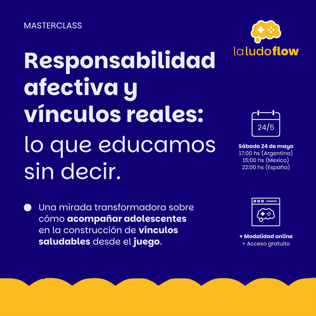 FlowLudo's tweet image. ¿Y si les damos otra manera de aprender a vincularse?
 Masterclass gratuita – Sábado 24 de mayo – 17 h (ARG)
Inscripción: forms.gle/SbHT6WxWXoQJB
Diplomado completo:
 laludoflow.com/formacion/vinc…